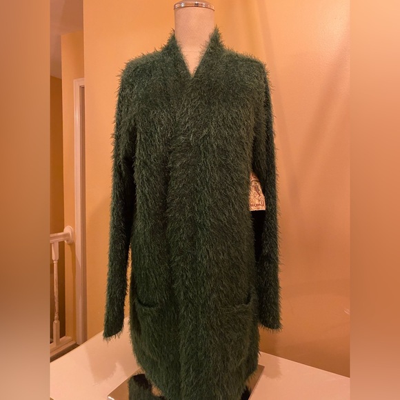 Ultra soft Fuzzy Green Long Cardigan by One World size XL Oscar the grouch vibes - Picture 2 of 13